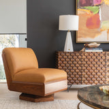 Myla Leather Swivel Accent Chair, Tan