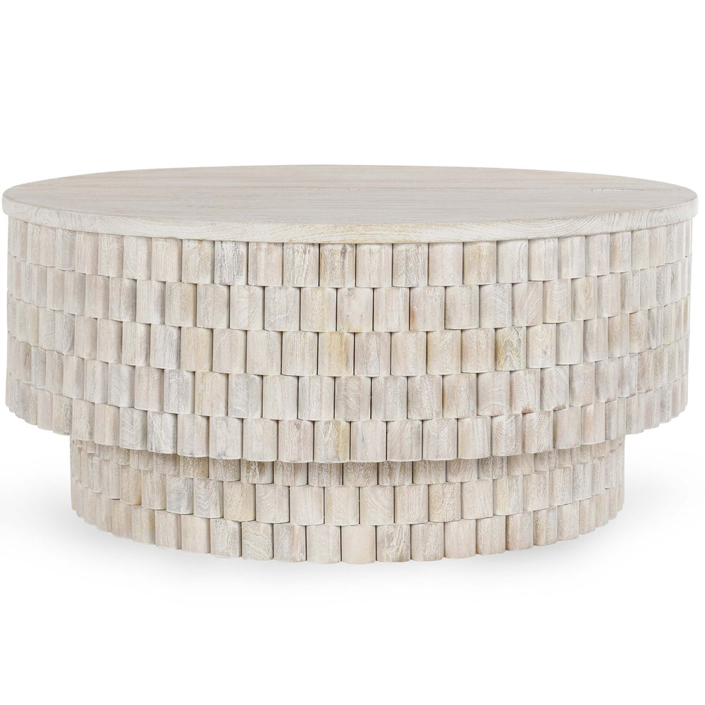 Norwood Round Coffee Table, Coastal White-Furniture - Accent Tables-High Fashion Home
