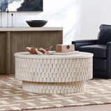 Norwood Round Coffee Table, Coastal White-Furniture - Accent Tables-High Fashion Home