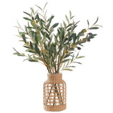 Olive Spray in Jute Wrapped Glass Vase, Natural-Accessories-High Fashion Home