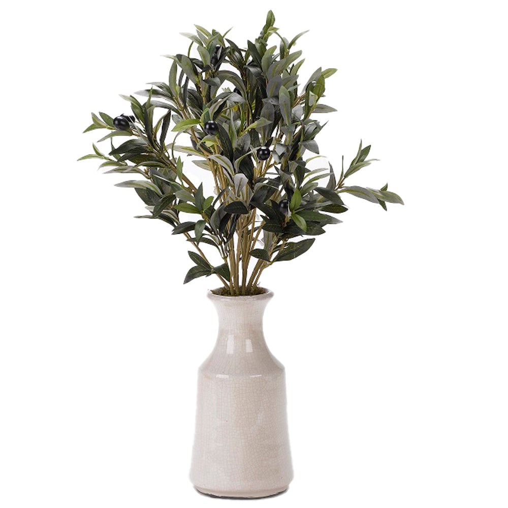 Olive Spray in Tall Neck Ceramic Bottle, White-Accessories-High Fashion Home