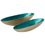 Oval Enamel Bowl, Blue/Gold, Set of 2-Accessories-High Fashion Home