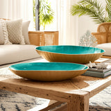 Oval Enamel Bowl, Blue/Gold, Set of 2-Accessories-High Fashion Home