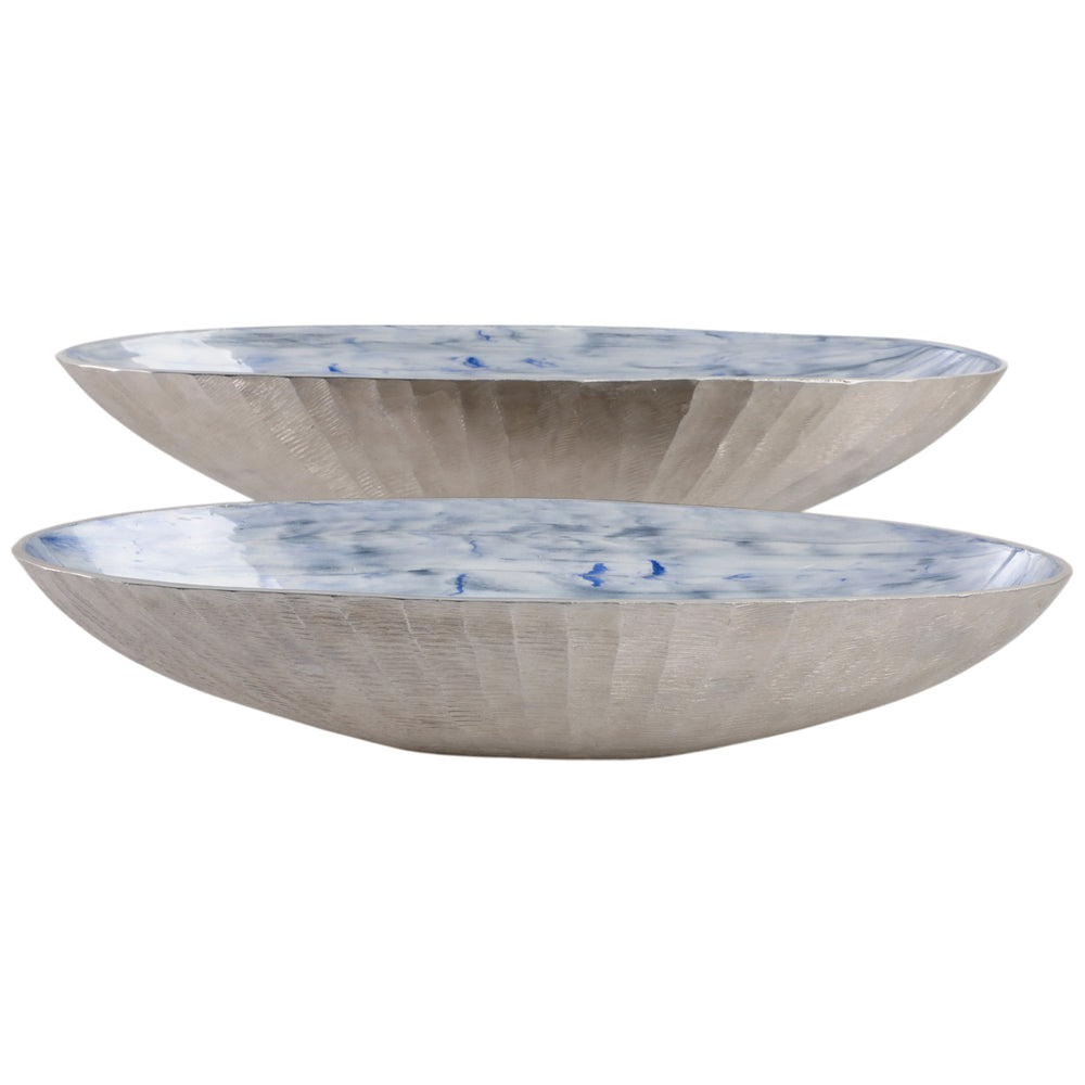 Oval Enamel Bowl, Light Blue/Silver, Set of 2