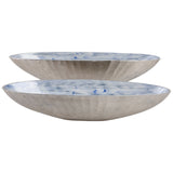Oval Enamel Bowl, Light Blue/Silver, Set of 2