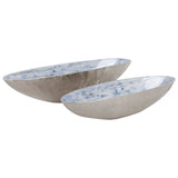 Oval Enamel Bowl, Light Blue/Silver, Set of 2