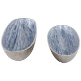 Oval Enamel Bowl, Light Blue/Silver, Set of 2