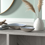 Oval Enamel Bowl, Light Blue/Silver, Set of 2