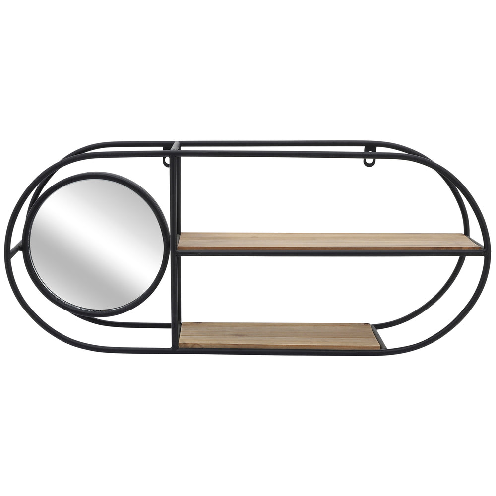 Oval Wall Shelf w/Mirror, Black/Natural