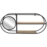 Oval Wall Shelf w/Mirror, Black/Natural