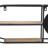 Oval Wall Shelf w/Mirror, Black/Natural