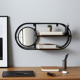 Oval Wall Shelf w/Mirror, Black/Natural