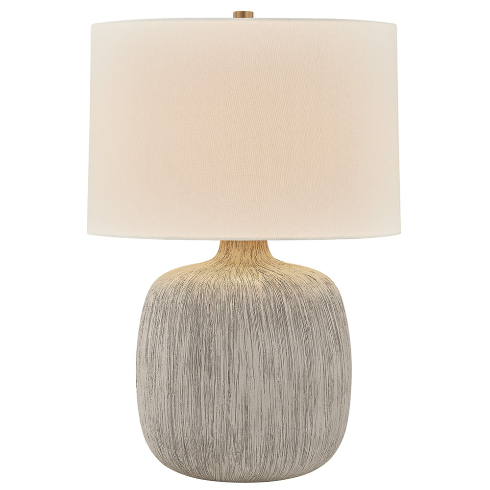 Keagan Table Lamp, Patina Brass/Ceramic Stria Wheat