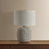 Keagan Table Lamp, Patina Brass/Ceramic Stria Wheat