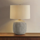 Keagan Table Lamp, Patina Brass/Ceramic Stria Wheat