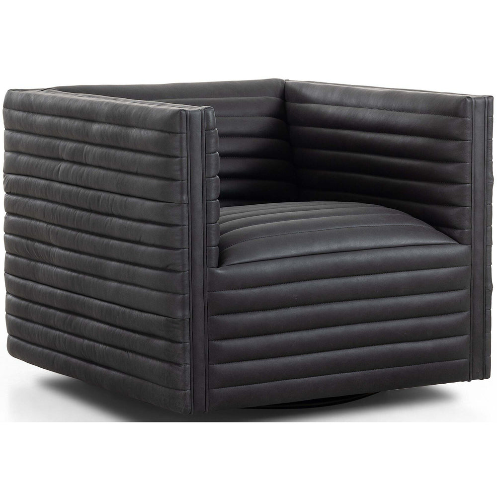 Padma Leather Swivel Chair, Eucapel Black-Furniture - Chairs-High Fashion Home