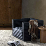 Padma Leather Swivel Chair, Eucapel Black-Furniture - Chairs-High Fashion Home