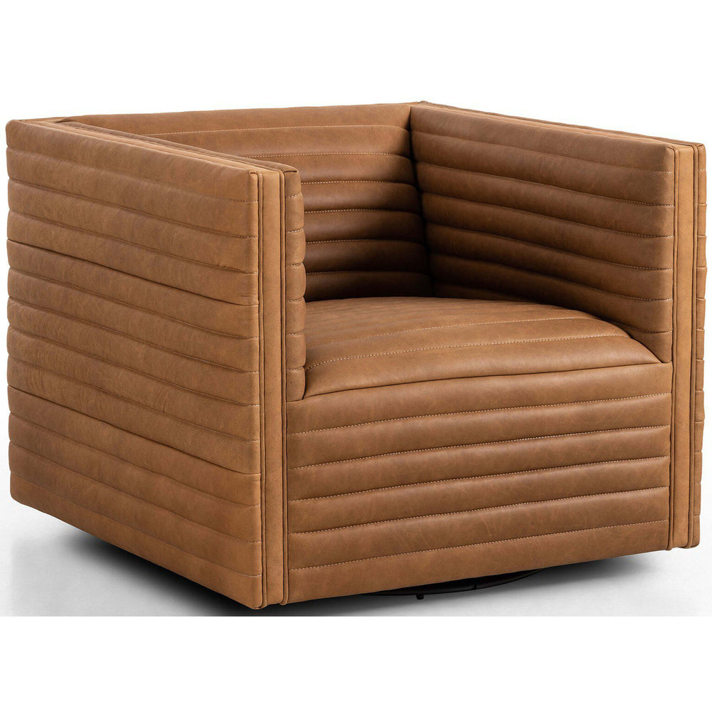 Padma Leather Swivel Chair, Eucapel Cognac-Furniture - Chairs-High Fashion Home