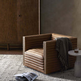 Padma Leather Swivel Chair, Eucapel Cognac-Furniture - Chairs-High Fashion Home