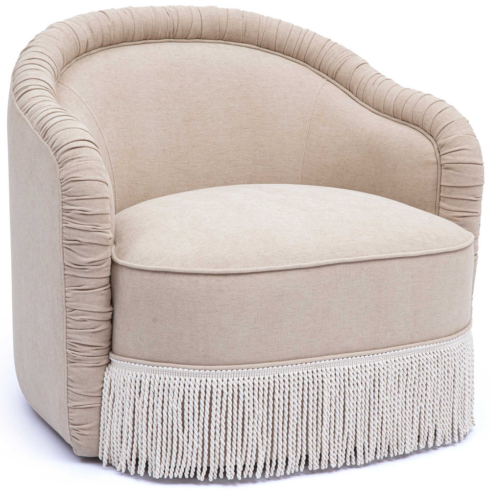 Pamela Chenille Tasseled Lounge Chair, Tan-Furniture - Chairs-High Fashion Home