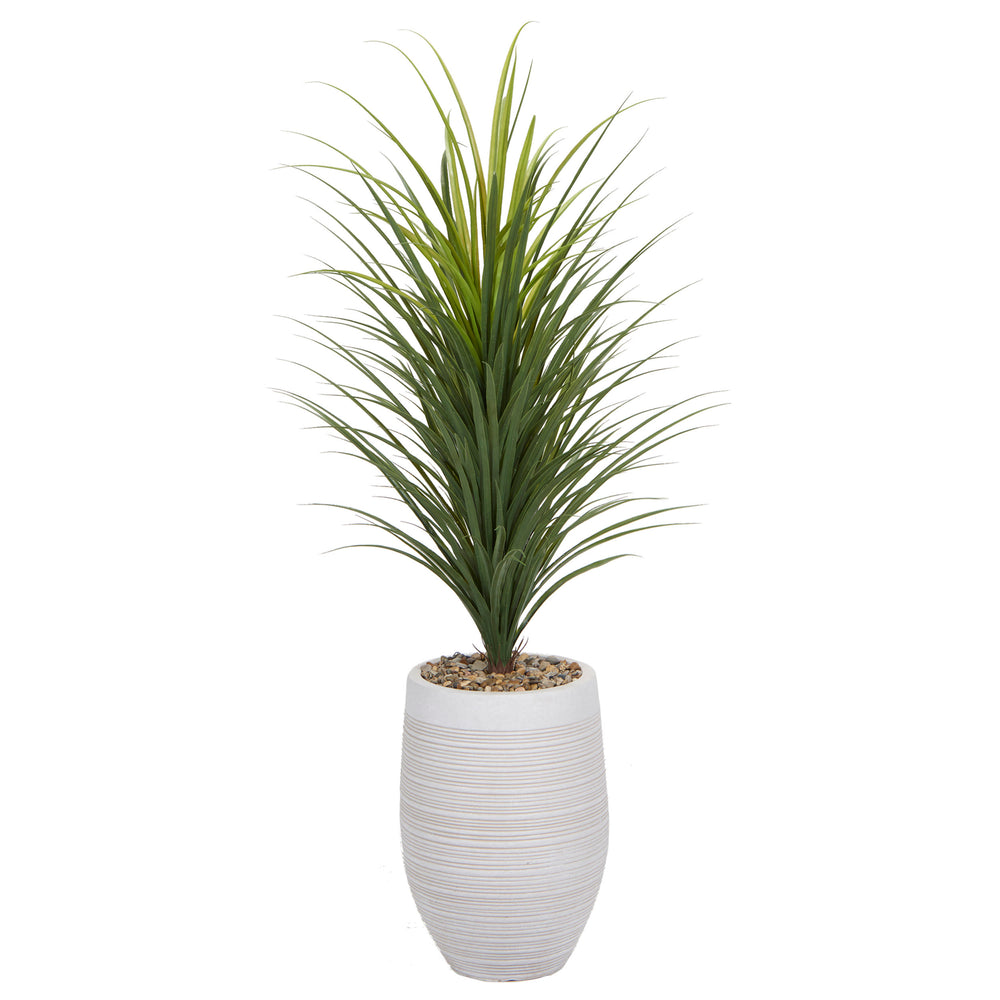Panicum Grass in Small Kai Planter, White-Accessories-High Fashion Home