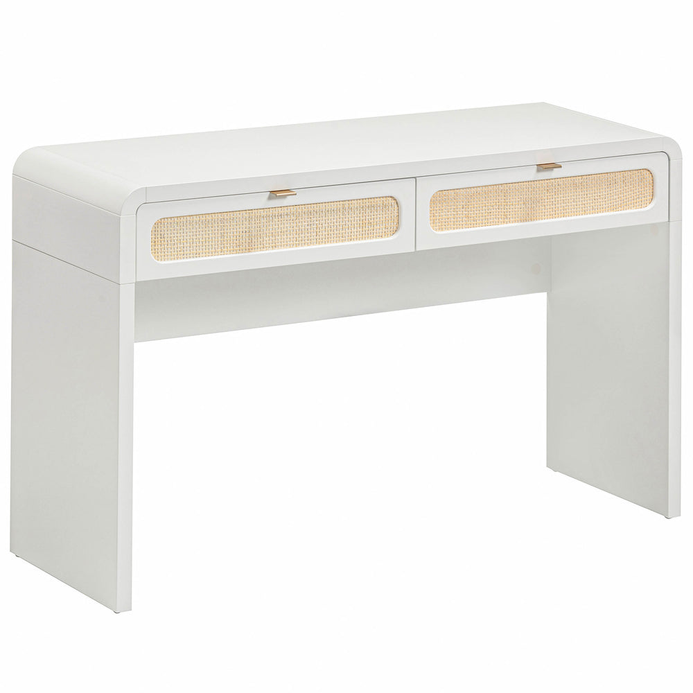 Patty Rattan Console Desk, White-Furniture - Office-High Fashion Home