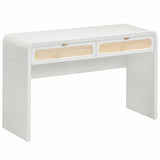 Patty Rattan Console Desk, White-Furniture - Office-High Fashion Home