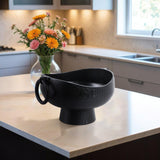 Pedestal Bowl w/Ring Handles, Black-Accessories-High Fashion Home