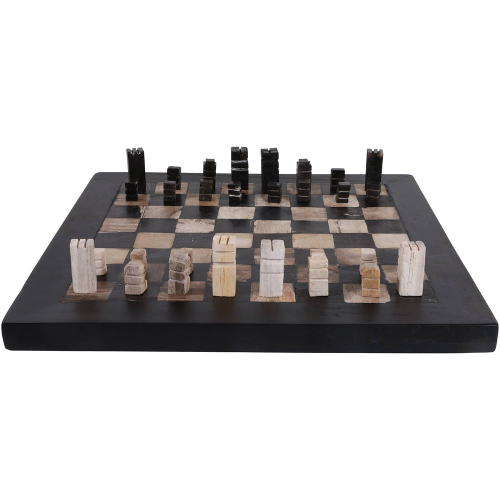 Petrified Wood Chess Set, Black/Ivory-Accessories-High Fashion Home
