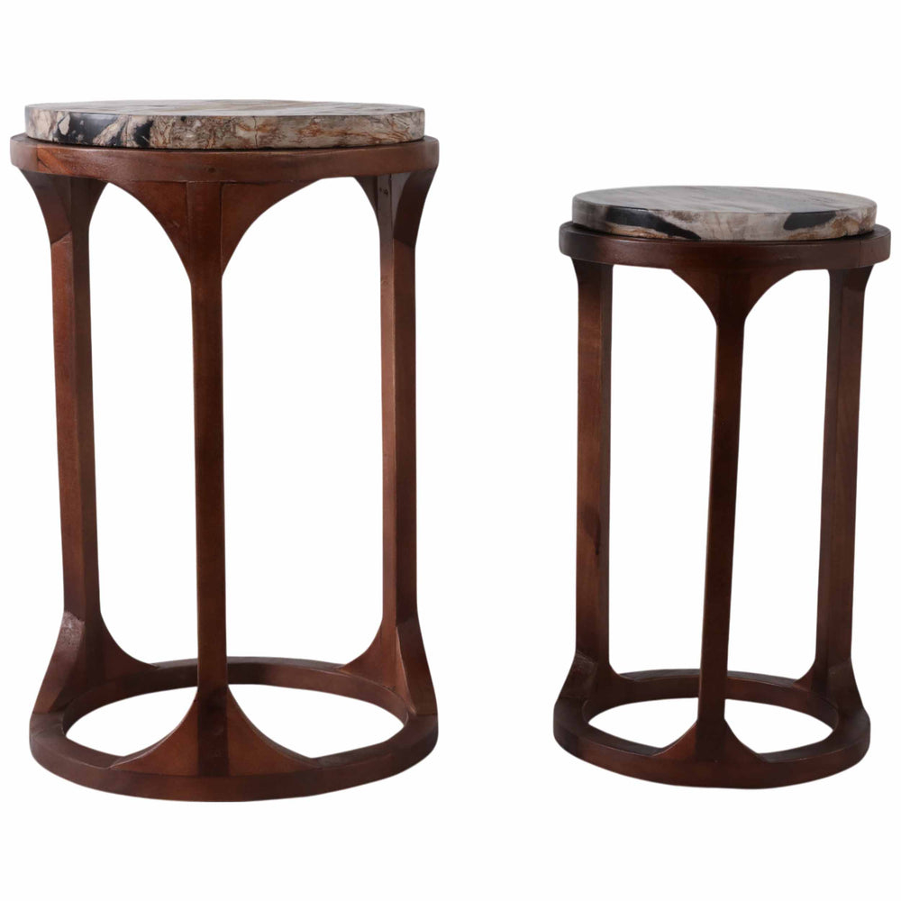 Petrified Wood Top Accent Tables, Brown, Set of 2