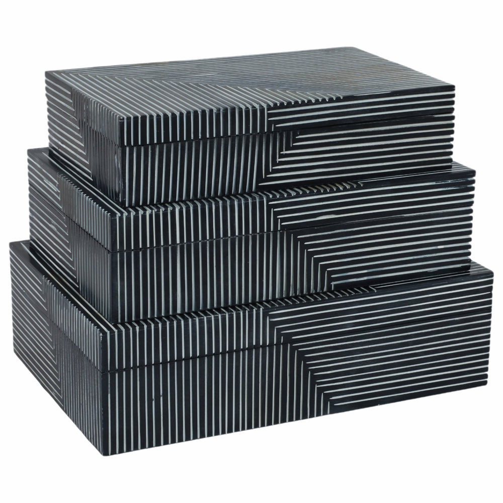 Pinstripe Boxes, Navy, Set of 3-Accessories-High Fashion Home