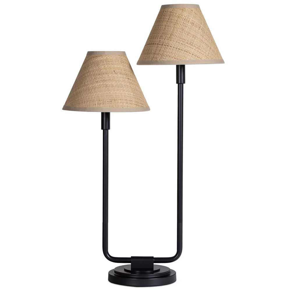 Polly Double Arm Table Lamp, Black/Rattan-Lighting-High Fashion Home