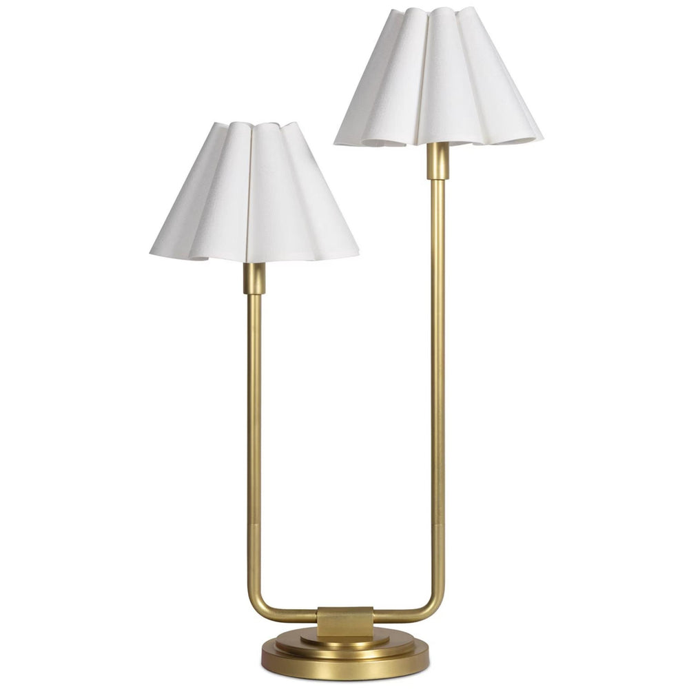 Polly Double Arm Table Lamp, Natural Brass/White-Lighting-High Fashion Home