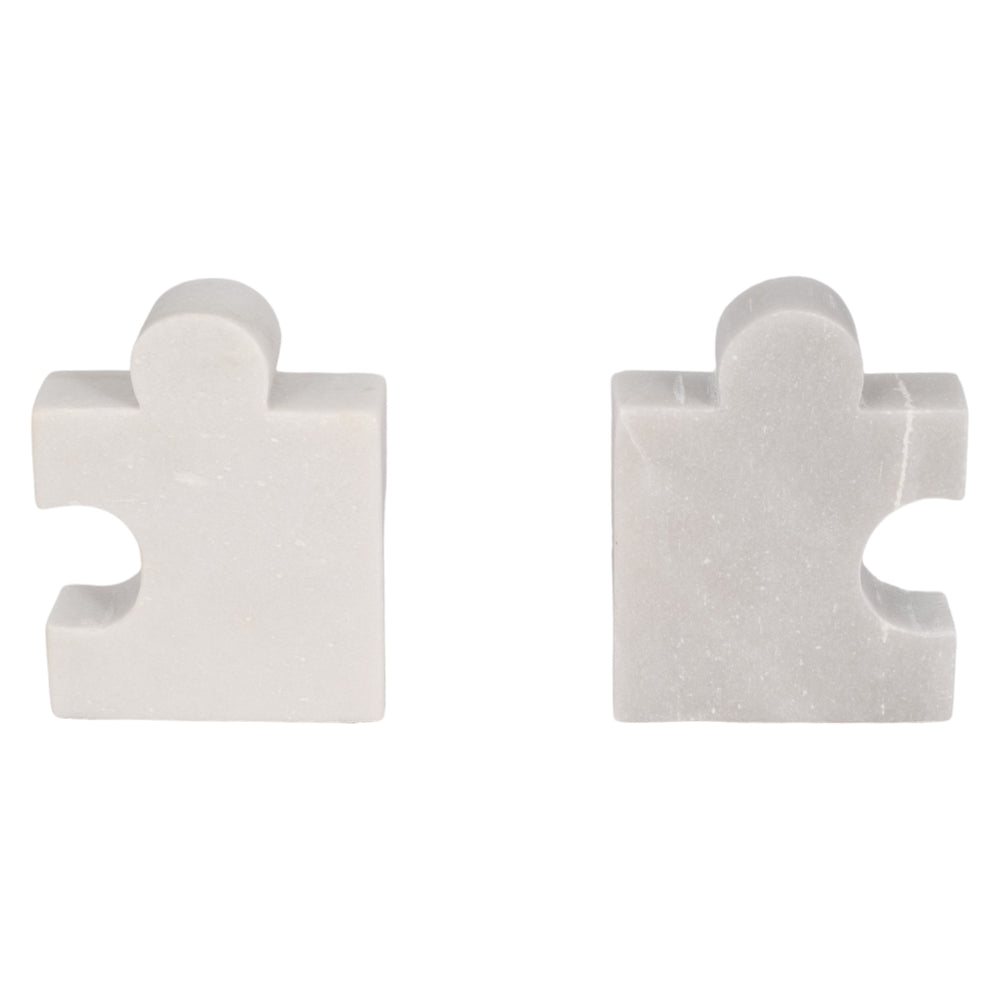 Puzzle Piece Bookends, White-Accessories-High Fashion Home