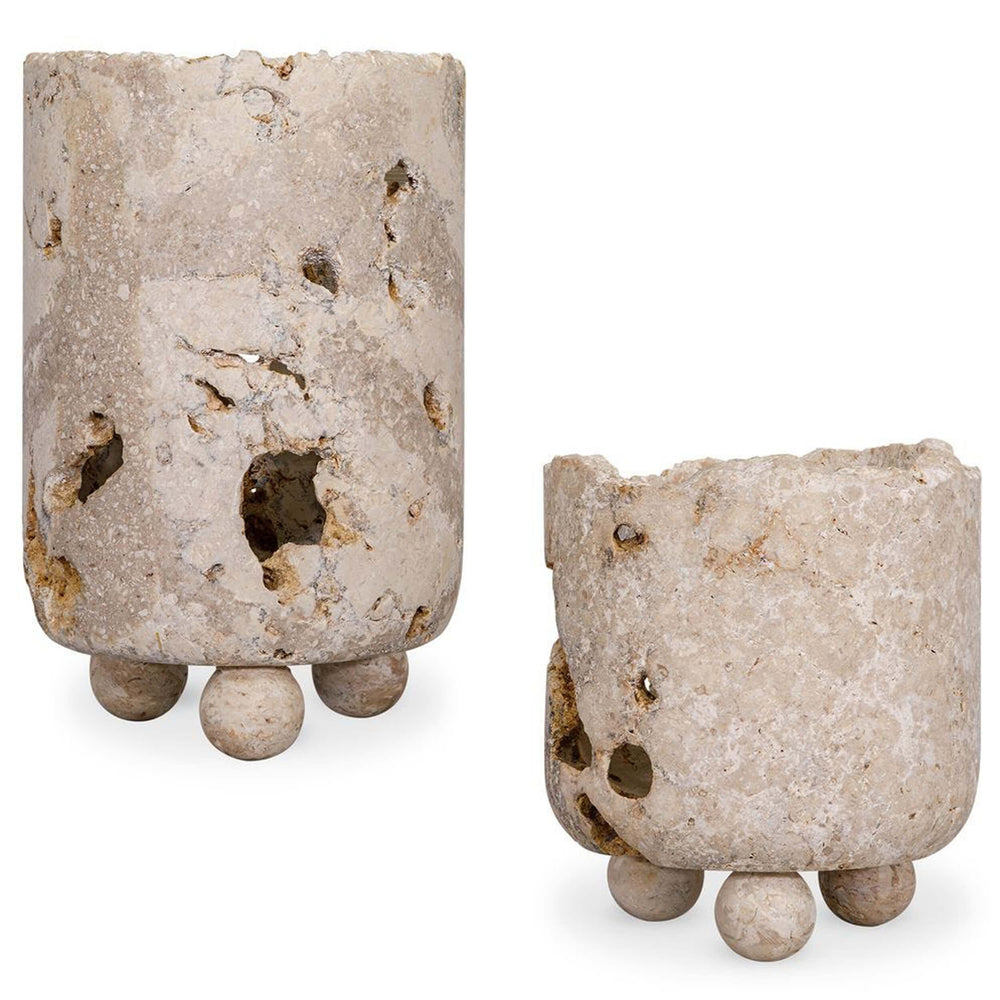Quarried Stone Candleholders, Natural, Set of 2