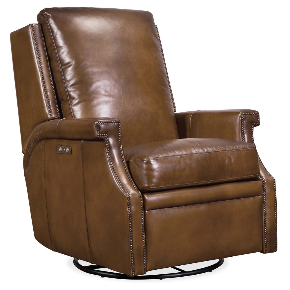 Collin Leather Power Swivel Glider Recliner, Checkmate Pawn-Furniture - Chairs-High Fashion Home