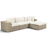 Cali 4 Piece Outdoor Sectional, Cream/Natural Base