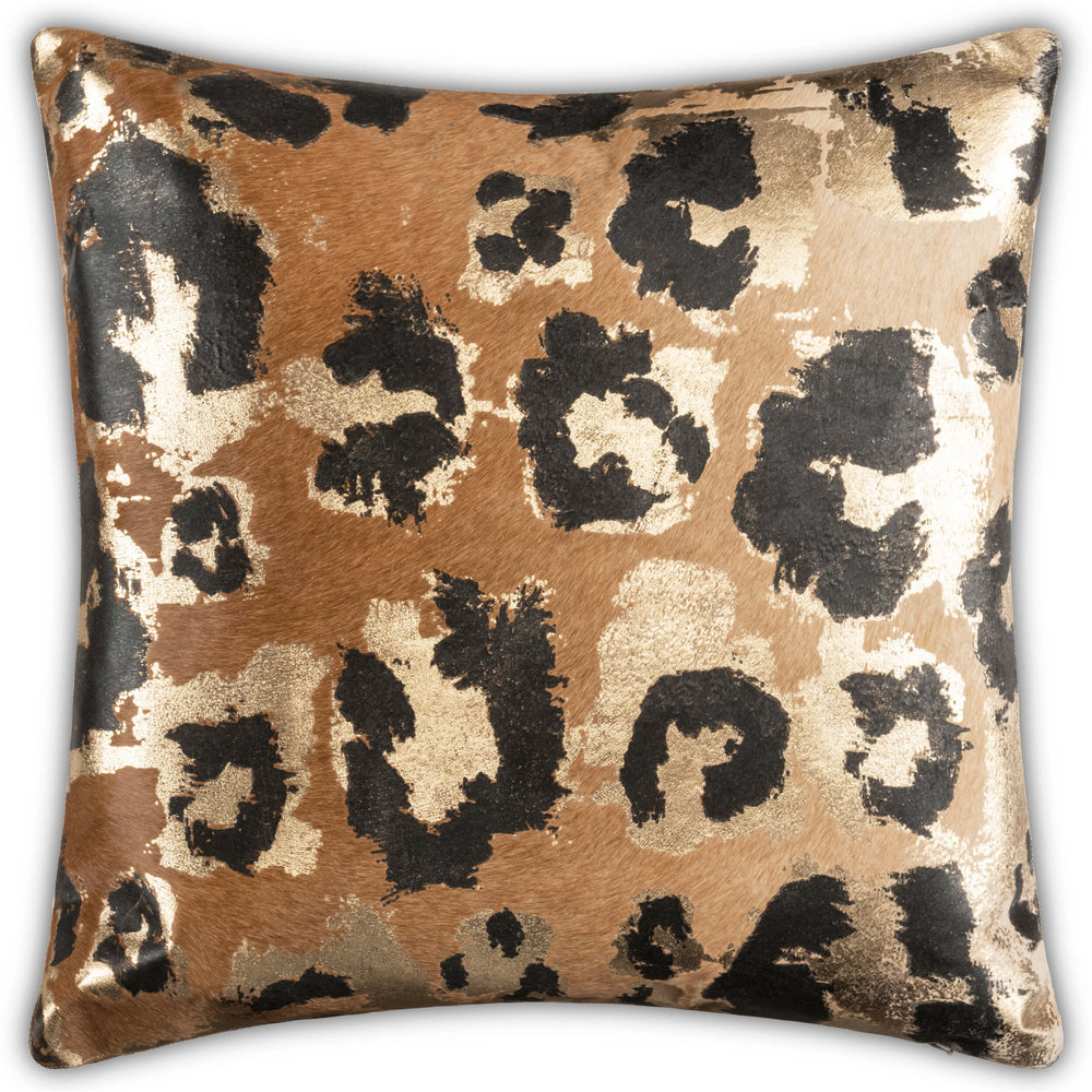 Leopard Print Hair on Hide Pillow, Black/Gold
