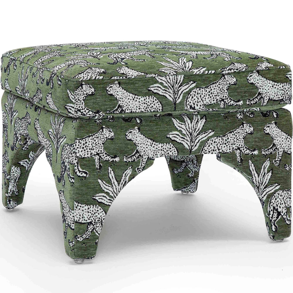 Raji Leopard Ottoman, Olive Green