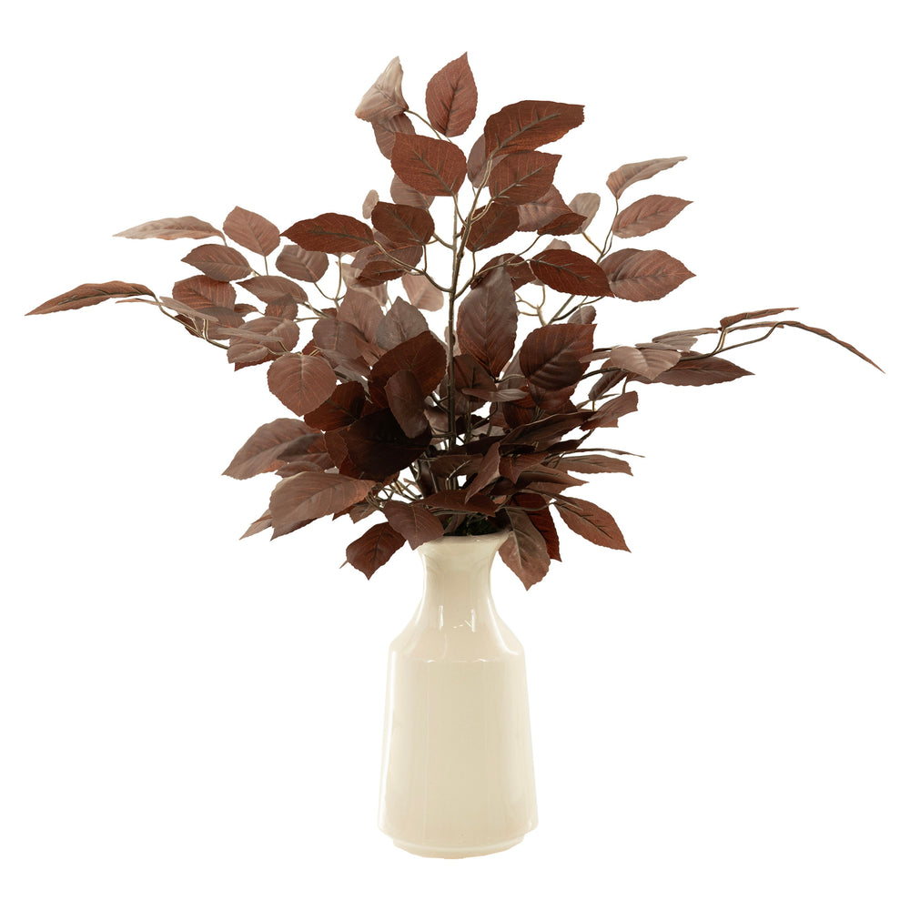 Red Beech Spray in Lait Vase, Cream-Accessories-High Fashion Home