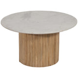 Reeded Round Coffee Table, White-Furniture - Accent Tables-High Fashion Home