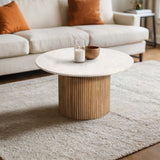 Reeded Round Coffee Table, White-Furniture - Accent Tables-High Fashion Home