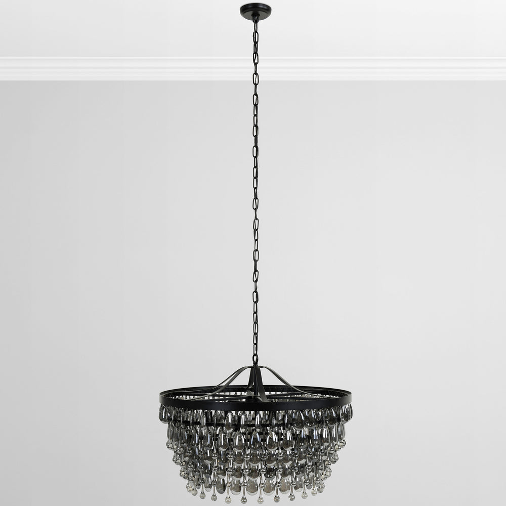 Renata Round Glass Chandelier, Black-Lighting-High Fashion Home