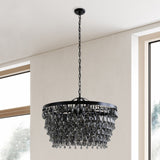 Renata Round Glass Chandelier, Black-Lighting-High Fashion Home