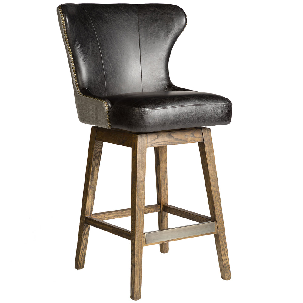 Rockwell Leather Swivel Bar & Counter Stool, Essex Grey-Furniture - Chairs-High Fashion Home
