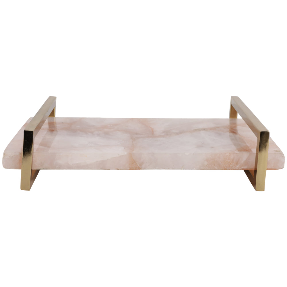Rose Quartz Tray W/ Gold Handles, Pink-Accessories-High Fashion Home