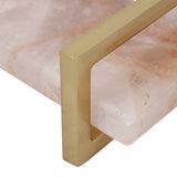 Rose Quartz Tray W/ Gold Handles, Pink-Accessories-High Fashion Home