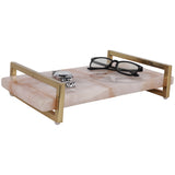 Rose Quartz Tray W/ Gold Handles, Pink-Accessories-High Fashion Home