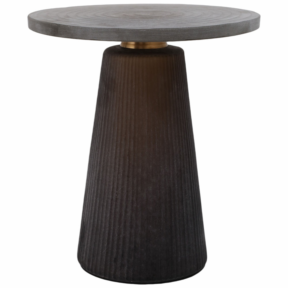 Round Accent Table w/Brass Base, Smokey Brown