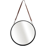 Round Mirror w/Leather Strap, Black